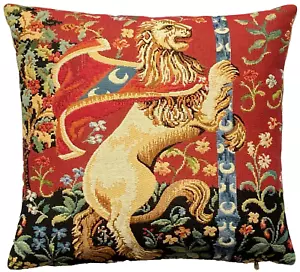 CLUNY LION 17" 44CM BELGIAN TAPESTRY COTTON CUSHION PILLOW COVER WITH ZIP - Picture 1 of 6