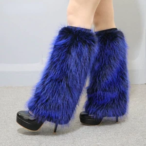 Lady Faux Fur Leg Warmers Covers Shoes Boot Cuffs Warm Costume Winter Soft Furry - Picture 1 of 23
