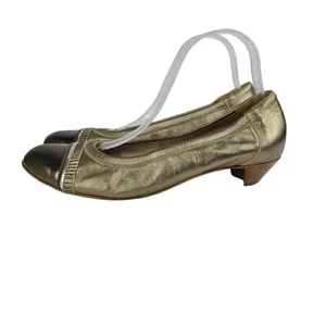 AGL Gold Metallic Leather Low Heel Pumps Silver Cap Toe Size 40/9.5-10 - Picture 1 of 14