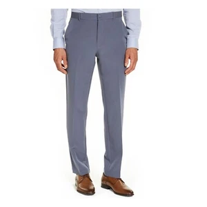 NUEVO ALFANI Para Hombre Gris Plano Frontal Pierna Recta Calce Clásico Pantalones Elásticos L Snap - Imagen 1 de 9
