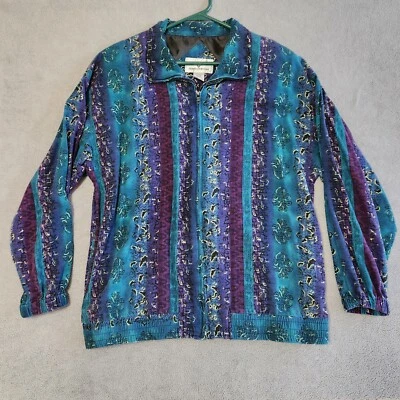 Chaqueta de Colección Años 90 100% Seda Adulto Grande Cremallera Azul Púrpura Rayas Erin London Foto 1 de 4