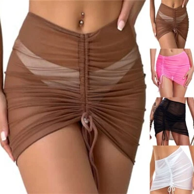 For Women's Drawstring Sheer Swimsuit Cover Up Stay Cool and Fashionable - Image 1 of 4