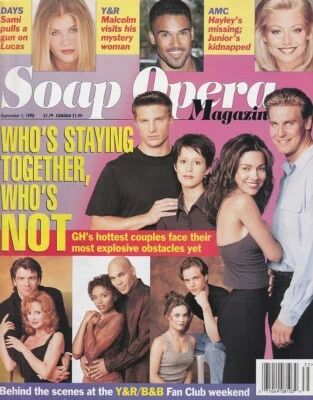 Soap Opera Magazine Sept 1, 1998 REBECCA HERBST-JONATHAN JACKSON-STEVE BURTON-GH - Image 1 of 4