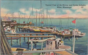 c1950s Biloxi shrimp trawler oyster schooner industry Mississippi linen F174 - Picture 1 of 2
