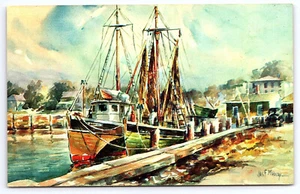 Seascape Watercolor Seashore Marine Art Boat Dock James Murray Postcard A186 - Bild 1 von 2