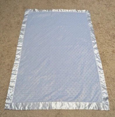 Baby Starters Blue Minky Bumpy Dot Baby Security Blanket Satin Trim 30x40 Crib - Image 1 of 4