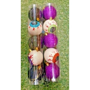 2 sets New Purple & Black Eyeball & Web 2.25" Plastic Halloween Ornaments 10 pcs - Picture 1 of 4