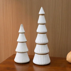 Mini sapin de Noël en bois blanc doré décoration pour maison style vacances - Picture 1 of 18