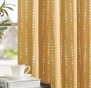 Boho Curtains 63 Inch Length Moon Phases Yellow 2 panels 95% Blackout - Picture 1 of 5
