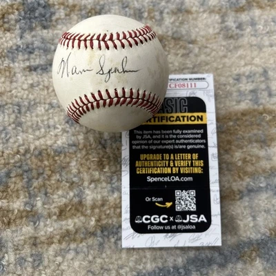 Warren Spahn Braves HOFer Signed NL Baseball JSA Authenticated Toned CF08111 - Image 1 of 4