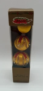 Vintage Liberty Bell 3 Satin Ball Christmas Tree Topper MCM Gold 11” Tall - Picture 1 of 9
