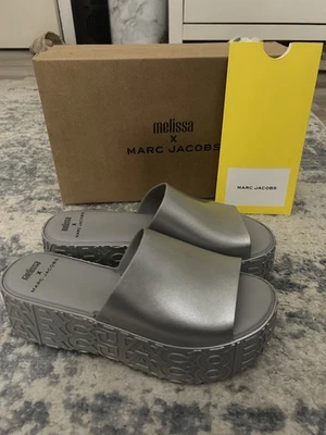 Melissa x Marc Jacobs Becky Silver Slides Size 9 US (40 EUR) Preowned - Image 1 of 4