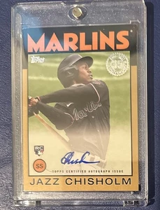 Topps Baseball 2021 #86B-JC Jazz Chisholm 1986 retro dorado automático/50 radiocontrol excelente estado - Imagen 1 de 8