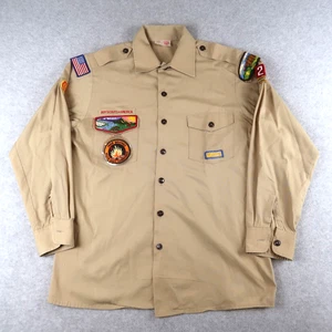 Vintage 80s Boy Scouts of America Uniform Shirt Mens M Medium Patches BSA - Picture 1 of 14