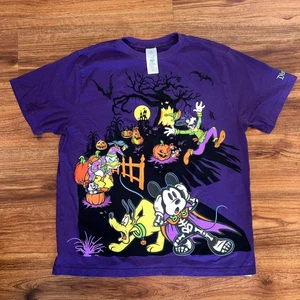 Disneyland Halloween Purple Tee with Mickey and Friends Embroidery Large L - Picture 1 of 5