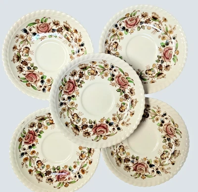 Johnson Bros England saucer plate Windsor Ware Green Margaret Rose pattern x5 - Image 1 of 4