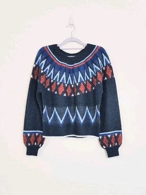 Новый разный средний женщин Fairisle ворота свитер в глубокий темно-синий длинным рукавом - Изображение 1 из 4