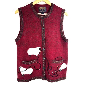 VTG 90s Woolrich Embroidered Wool Christmas Vest Sheep String Light Tree Granny - Picture 1 of 8