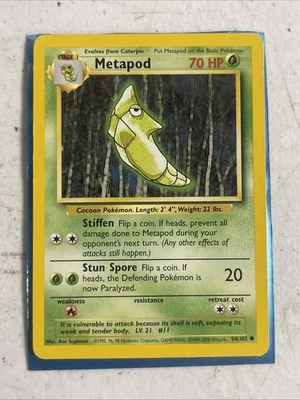 4th Print Metapod #54/102 Base Set Pokemon Card 1999-2000 WOTC TCG Mp - Image 1 of 2