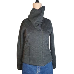 PRANA Size XS Grace Jacket Black Charcoal Gray Sherpa  Fleece Asymmetrical Zip - Picture 1 of 10