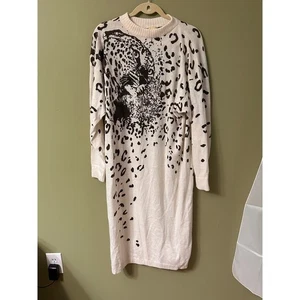Vestido Suéter Krizia Maglia Lana Angora Estampado Animal Leopardo De Colección Talla L Años 80 - Imagen 1 de 8