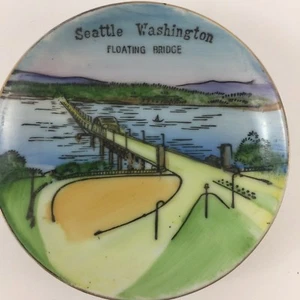 Vintage Seattle Washington Floating Bridge Hand Paint ENCO Mini Collector Plate - Picture 1 of 5