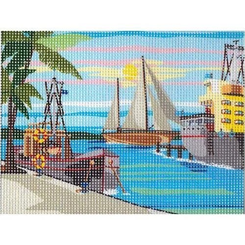 Kit canevas port de pêche toile coton + aiguille + fils enfants broderie   - Photo 1/1