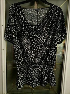 WOW! Weiß & schwarz Kieselsteine klein 40" Brust Raffung Taille Wasserfall U-Ausschnitt Top - Bild 1 von 7