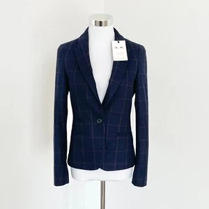 RM Williams Womens Sheaoak Blazer Jacket Size 6 Single Breasted Check Navy New - Picture 1 of 9
