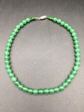 Vintage Faux Jade Green Glass  Bead Necklace Choker Magnetic Closure 16"