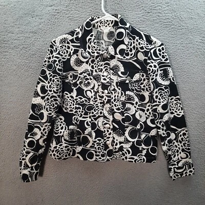 Christoper & Banks Jacket Womens Medium Black White Floral Linen Blend Preppy - Image 1 of 4
