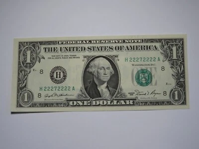 $1 1981 Near Solid Serial Number Federal Reserve Bank Note Bill #22272222 UNC+++ - Image 1 of 2