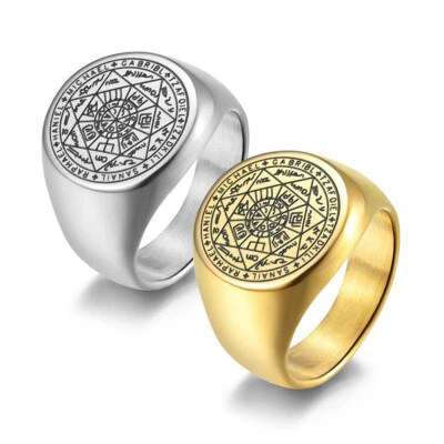The Seals of The Seven Archangels Protection Amulet Mens Womens Stainless Ring - Image 1 of 4