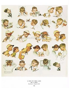Impresión de Norman Rockwell: Un día en la vida de un niño pequeño 11x15" estadounidense década de 1950 - Imagen 1 de 1