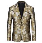 Men's Gold Floral Printed Blazer Formal Dress Suit Casual Business Wedding Party