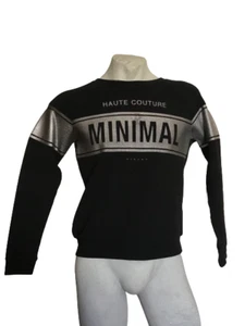 SISLEY MINIMAL Felpa Girocollo Unisex Nero Sweater Maglia Maglione Shiny Tg S - Foto 1 di 9