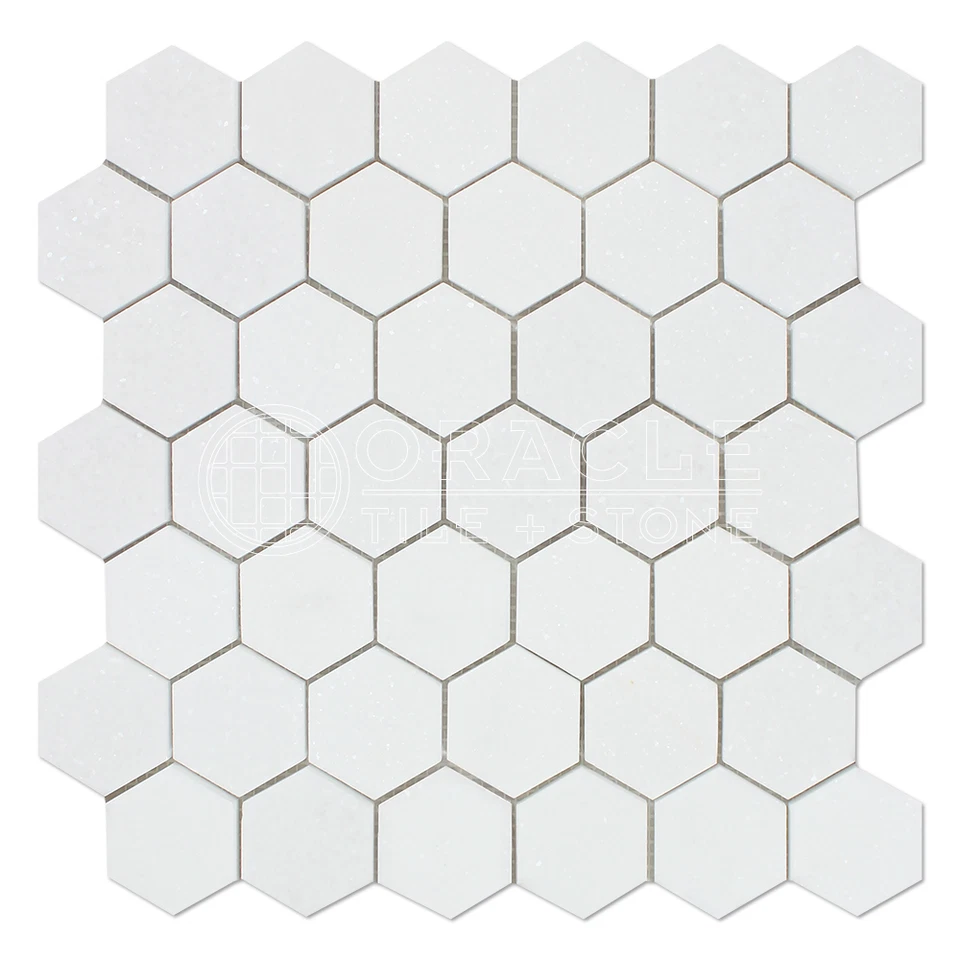 Thassos White Greek Marble 2 inch Hexagon Mosaic Tile - Image 1 of 1