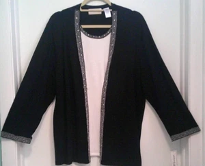 Alfred Dunner Black & White One Piece Pullover Cardigan Women's Plus Size 3X NWT - Picture 1 of 11
