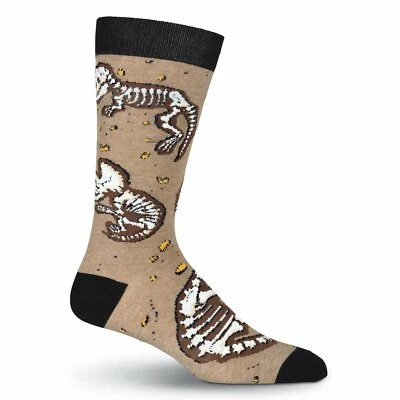 New K. Bell 2 pairs Men's Sock 10-13 Shoe 6.5-12  Dinosaur DINO BONES Brown gift - Image 1 of 2