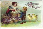 CC-425 A Joyous Easter, Two Children with Eggs Chicks Divided Back Postcard