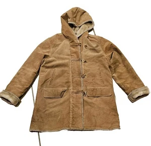 Bernardo Camel Leather Shearling Parka Large Tan Brown Coat Hooded  - Picture 1 of 6