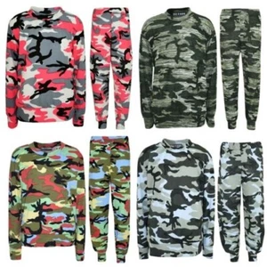 Kids Girls Lounge Suit Camouflage Jogsuit Top Bottom Loungewear Age 7-13 Years - Picture 1 of 16