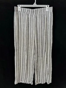 AGB pants size L wide leg elastic waist 30" inseam black white stripe pull on - Picture 1 of 6