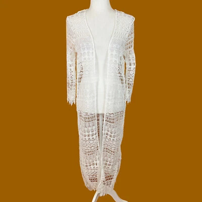 Plumero largo H&M x Coachella frente abierto talla XS blanco encaje mangas 3/4 boho Foto 1 de 4