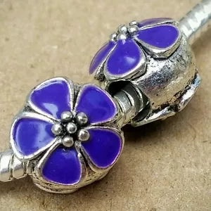 Dunkellila Blau Kirschblüte Blume Zwischenring Perlen passend für europäische Charms Armband - Bild 1 von 5