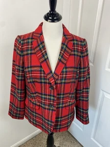 Talbots 10 Petite Blazer Tartan Red Plaid Classic Academia Preppy Old Money - Picture 1 of 20