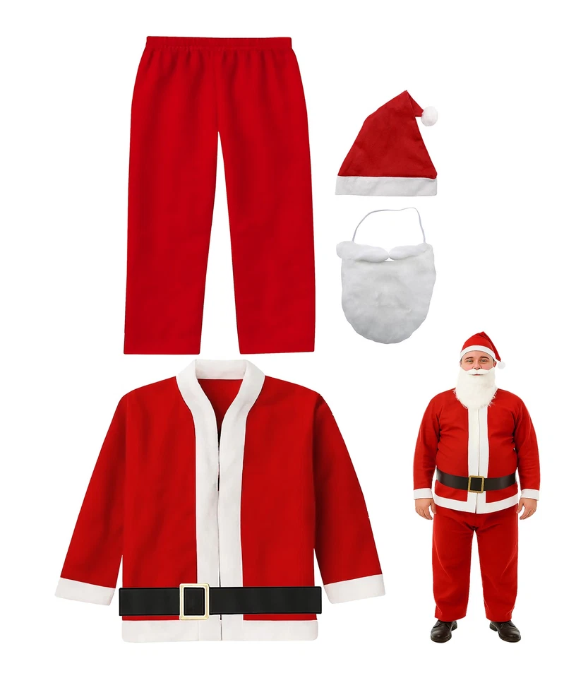 Conjunto de Traje de Papá Noel Barato de 5 Piezas Navidad Disfraz de Papá Noel con Barba Talla Adulto Foto 1 de 1