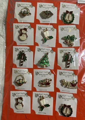 Christmas Enameled Fashion Jewelry Pins Brooches NEW Resell Mixed Lot Set/15 - Image 1 of 4