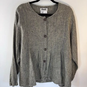 FLAX JEANNE ENGELHART 100% LINEN MULTICOLOR PLAID BUTTON SHIRT LAGENLOOK Sz Lg - Picture 1 of 22