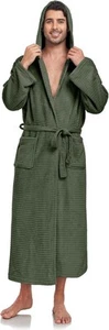 Mens Fleece Robe Hooded Plush Full Length Plush Bathrobe Warm House Robe - Picture 1 of 32